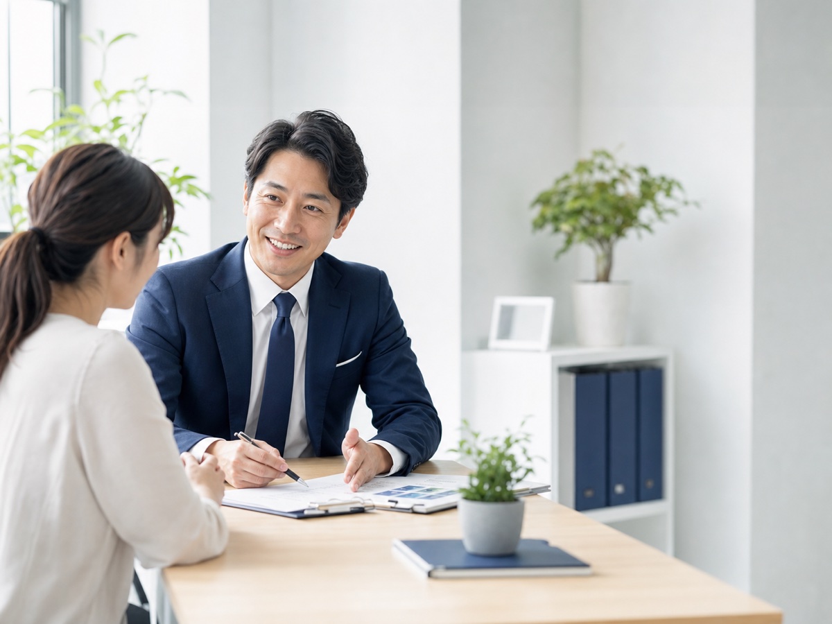 専門家とお客様が書類を見ながら話しているイメージ写真